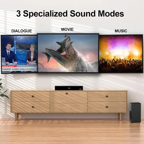 Vista 3 de LARKSOUND Barra de sonido 2.1 con subwoofer, barra de sonido de 16" para TV con conexiones HDMI/óptica/AUX/Bluetooth/USB