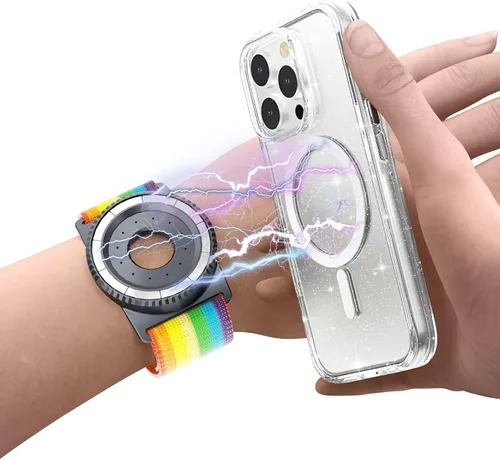 Vista 6 de BAISRKE Magsafe - Soporte magnético para teléfono para correr para iPhone y Android, agarre giratorio de 360° (arco iris y plomizo, regular