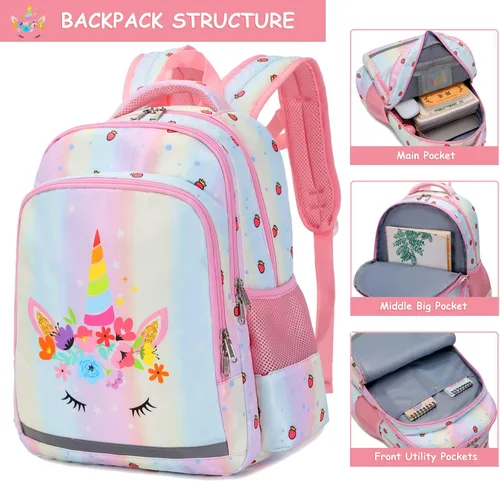 Vista 5 de Mochilas para niñas mochila de zorro mochila escolar con lonchera y estuche para lápices Multi