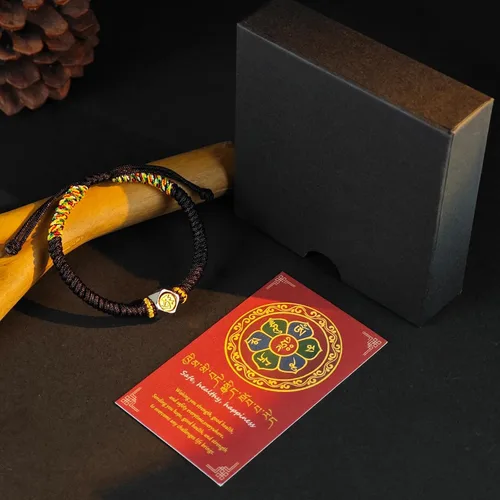 Vista 5 de Pulsera de cuerda roja con hebilla pacífica de cinabrio para protección, pulsera de Feng Shui, pulsera china ajustable para oración, cuerda de yoga