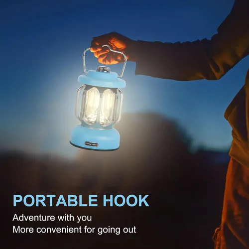 Vista 4 de Linternas LED recargables para campamento, luces vintage para acampar, funcionan con pilas, luces portátiles retro de metal para senderismo