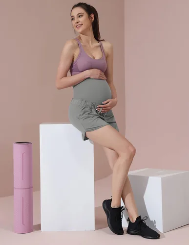 Vista 6 de Maacie Maternity High Waist Shorts Drawstring Workout Shorts with Pockets