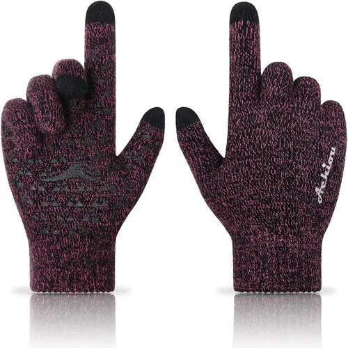 Vista 11 de Achiou Winter Gloves for Men and Women, Touchscreen Soft Knit Gloves Camello almendra
