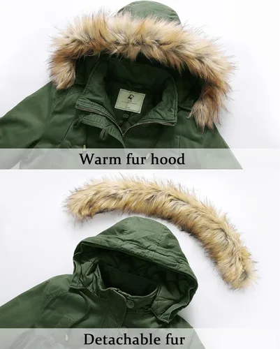 Vista 5 de Uoiuxc - Abrigo de invierno para mujer, chaqueta gruesa e inflada con capucha forrada de pelo sintético
