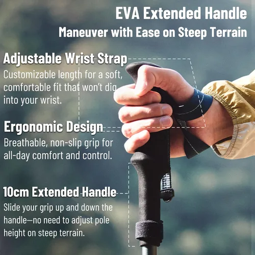 Vista 3 de Naturehike Changfeng Pro/UL - Bastón de senderismo plegable de 3 secciones ligero de carbono y aluminio, para mujeres, hombres y personas mayores