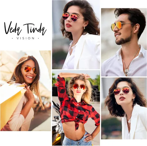 Vista 2 de Veda Tinda Vision Gafas de sol de aviador para mujeres y hombres, estilo vintage de los años 70, clásicas, a la moda, retro, para hombre, protección