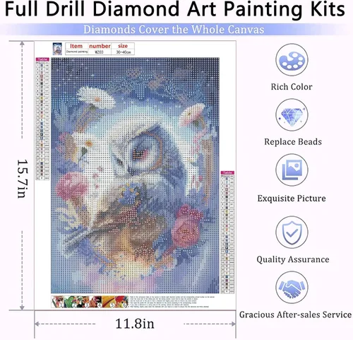 Vista 2 de YUE ZHE Kit de pintura de diamante de búho para adultos y niños, kit de arte de diamantes 5D para bricolaje, arte de gemas para decoración de pared