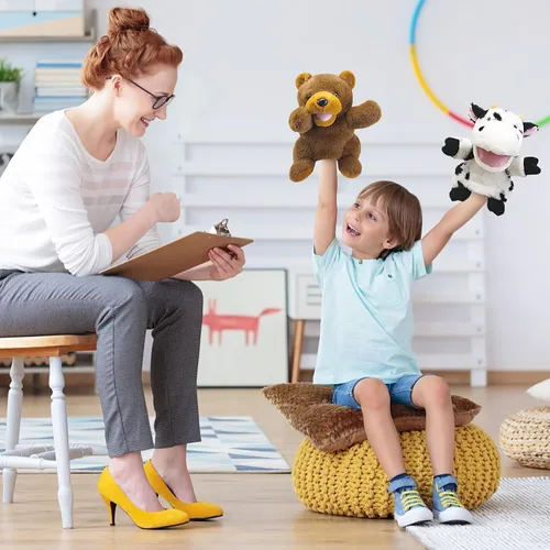Vista 2 de Marionetas de mano, títeres de oso, marionetas de mano de animales de 10 pulgadas para niños, marioneta de mano para niños pequeños de 1 a 3 años
