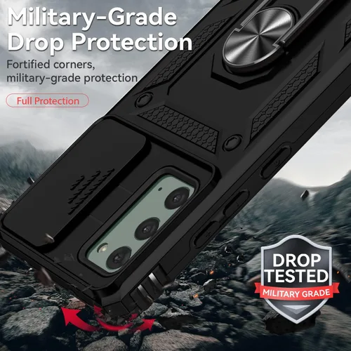 Vista 6 de Funda protectora para teléfono con cubierta deslizante para cámara, soporte de anillo magnético y 2 películas autorreparables Compatible