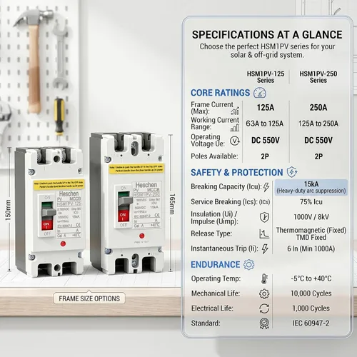 Vista 8 de Interruptor de desconexión de batería Heschen 63A 550V DC Disyuntor solar