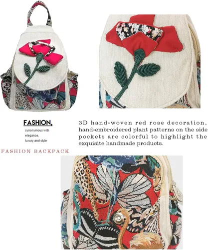 Vista 40 de HUANGGUOSHU Mochila de algodón tejida de algodón bohemio con bordado de lona estilo bohemio con múltiples bolsillos retro linda mochila cartera