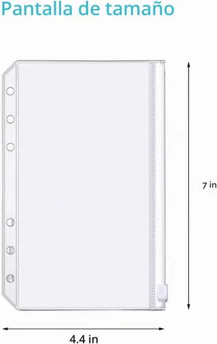 Vista 7 de 32 bolsillos para carpeta, tamaño A6, 6 agujeros, con cremallera, para carpetas de 6 anillas, bolsas de hojas sueltas, bolsa de PVC impermeable