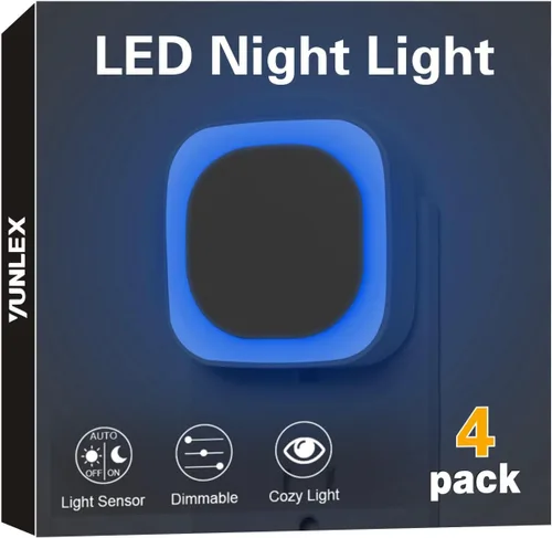 Vista 16 de YUNLEX Paquete de 4 luces nocturnas enchufables regulables, luz nocturna azul, sensor automático de atardecer a amanecer, luz nocturna LED, brillo
