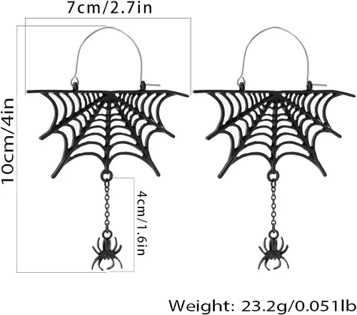 Vista 4 de FMR Aretes de telaraña de Halloween, aretes de araña, aretes colgantes de araña negra, aretes temáticos de Halloween, joyería para mujeres