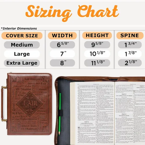 Vista 7 de Christian Art Gifts Funda clásica para biblia para hombres, nombres de Dios, Éxodo 34:6, cuero sintético marrón, mediano