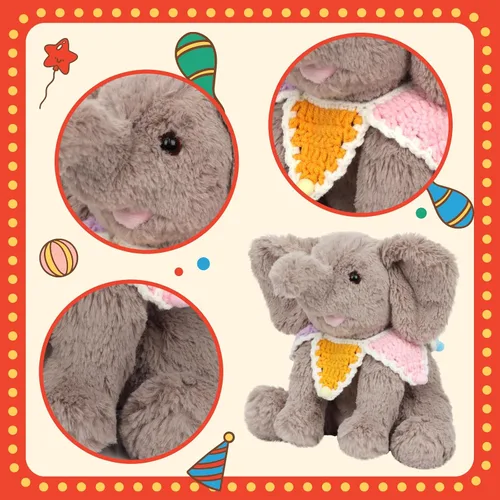 Vista 5 de Hopearl Adorable juguete de elefante de ternero de peluche con babero de punto colorido, elefante flexible, ultrasuave, regalo de cumpleaños