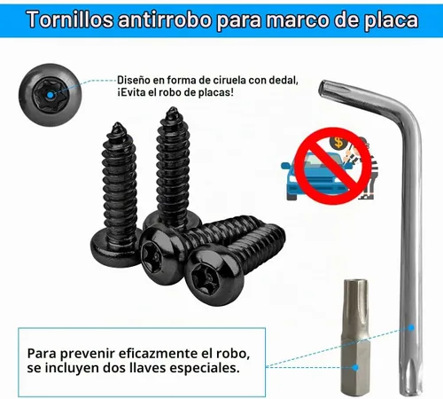 Vista 2 de YALOK Tornillos antirrobo para matrícula, kit de montaje M6, juego negro de At-negro