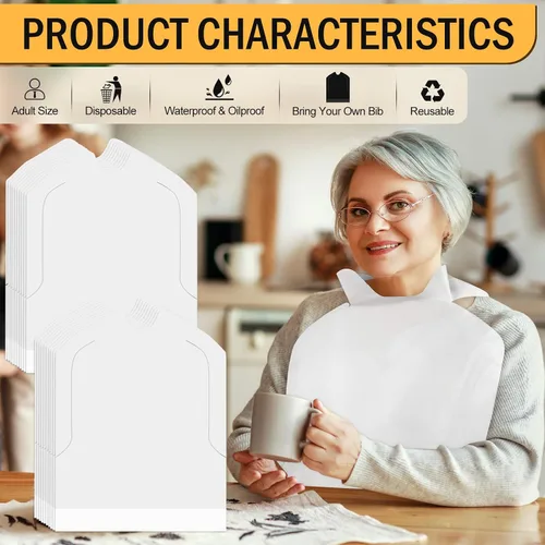 Vista 3 de Disposable Bibs, Adult Bibs for Women Men Waterproof & Oil-Proof, Plastic Bib for Elderly Clothing Protector
