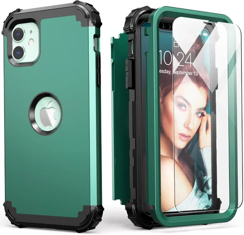 Vista 20 de IDweel Funda para iPhone 11 con Protector de Pantalla de Vidrio Templado, Híbrida 3 en 1 Resistente a Golpes Delgada de Protección Resistente