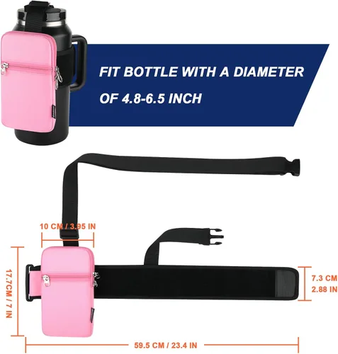 Vista 2 de Bolsa para botella de agua de gimnasio para vaso Stanley con asa, funda universal para botella de agua con correa y bolsillo, se adapta a una