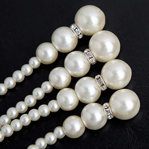 Vista 5 de Perlas Gatsby de moda para mujer, perlas largas, collar de disfraz vintage de los años 20, collar de joyería sintética