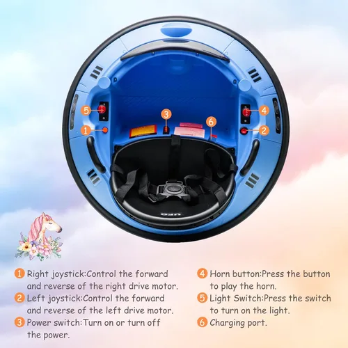 Vista 8 de Coche de parachoques eléctrico para niños de 12 V con control remoto, giro Azul