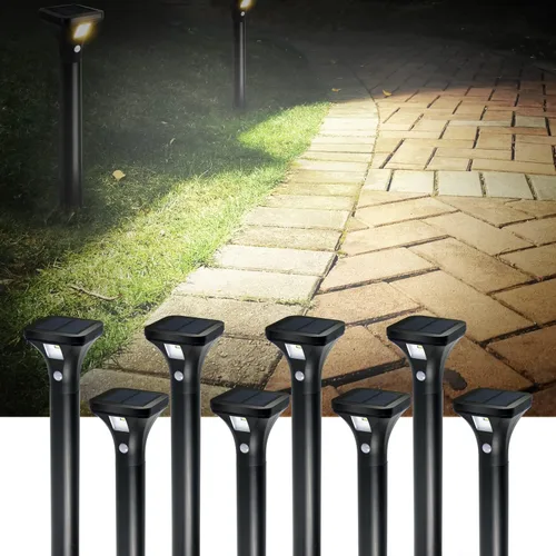 Vista 9 de AURAXY Luces LED con sensor de movimiento solar, funciona con pilas, detector de movimiento impermeable para exteriores, luz de pasarela, uso