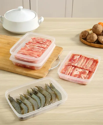 Vista 5 de Paquete de 2 cajas de plástico para tocino, protector de carne de delicatessen para refrigerador, recipiente de almacenamiento de alimentos de queso