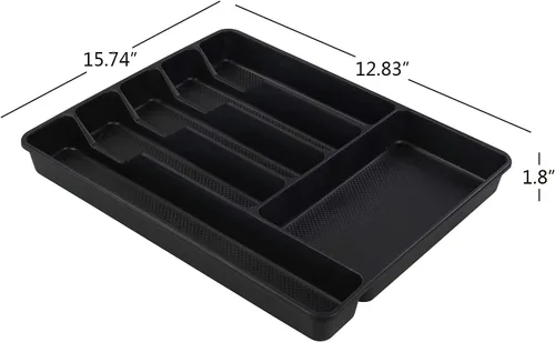 Vista 3 de Morcte Bandeja de plástico para cubiertos de plástico, 1 unidad, color negro Bandeja de cubiertos de 6 compartimentos, para organización