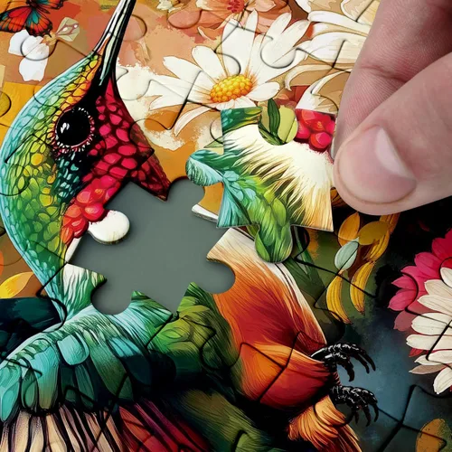 Vista 4 de Rompecabezas de flores coloridas de colibrí, 1000 piezas para adultos, pájaro, girasol, mariposa, naturaleza, rompecabezas de plantas, primavera