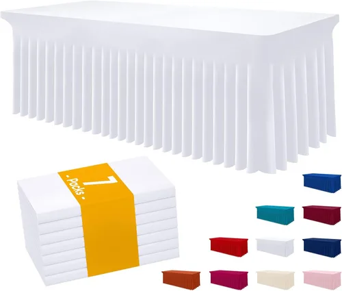 Vista 82 de Smiry Mantel de Spandex, Mantel Elástico Ajustable Extensible para Mesas Rectangulares de 6 Pies, Falda Cubierta de Mesa Impermeable y Lavable