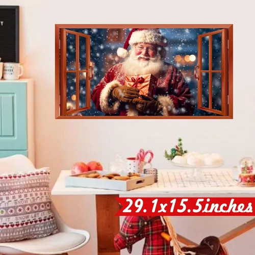 Vista 7 de Calcomanías de Pared de Navidad, Pegatinas de Papá Noel para Decoraciones de Pared de Navidad Interior, Calcomanías de Ventana Falsa de Navidad