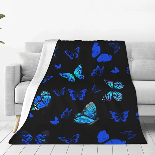 Vista 2 de Manta suave y cálida de mariposa azul, manta de cama ligera de franela de forro polar, regalo para niñas, niños, hombres y mujeres, silla, sofá, 50