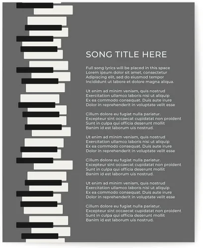 Vista 19 de Piano Keys Custom Songs Lyric Wall Art Print, Personalized Music Poster Blue 11x14" Black Frame