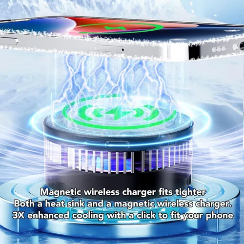 Vista 3 de Semiconductor Mobile Phone Cooler, Wireless Magnetic Phone Radiator with 7 - Blade Fan for Gaming Live Streaming, Fast Cooling Cell Phone Cooler for