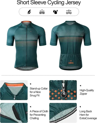 Vista 3 de LAMEDA Camiseta de ciclismo para hombre, transpirable, ligera, de manga corta, elástica, con cremallera completa