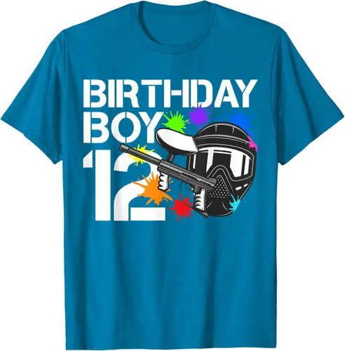 Vista 7 de 12th B-Day Paintball Birthday Party Boy 12 Year Old Funny T-Shirt, Negro