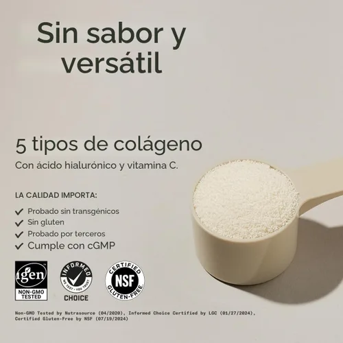 Vista 2 de Sports Research® Polvo de proteína de colágeno múltiple - Péptidos de colágeno de fuente alimentaria (Tipo I, II, III, V, X) con ácido hialurónico +