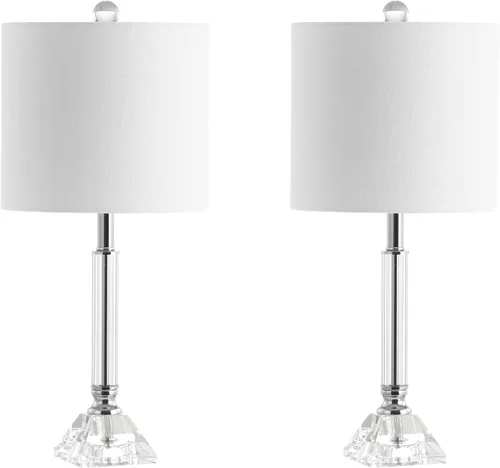 Vista 8 de JONATHAN Y Juego de 2 lámparas de mesa de cristal transparente de 19.5 pulgadas para dormitorio, modernas lámparas de mesita de noche cromadas