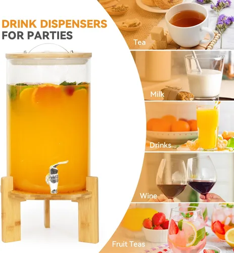 Vista 8 de WILLOW WEAVE - Dispensador de bebidas de vidrio de 2.1 galones con soporte, dispensador grande de bebidas para fiestas, grifo a prueba de fugas
