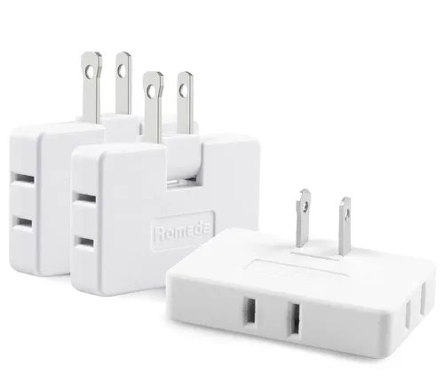 Vista 8 de Romeda Paquete de 3 Extensores de Tomacorriente de Pared Plana de CA Adaptador de Enchufe Plano, Adaptador de Pared Plegable de 3 Vías Multi Enchufe