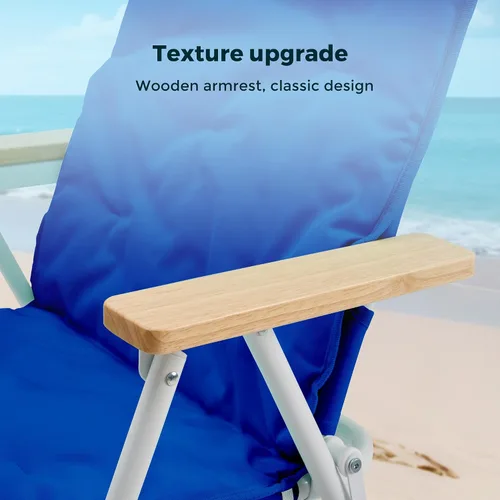 Vista 7 de SUNNYFEEL Silla de playa plegable, respaldo de silla de playa con reposabrazos y cojín de madera, silla de campamento ligera resistente para playa
