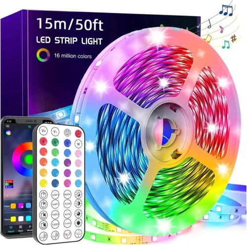 Vista 9 de NBBUFF Tira de luces LED inteligentes extralargas de 16 pies (1 rollo) para dormitorio, luces LED RGB con aplicación y control remoto, decoración