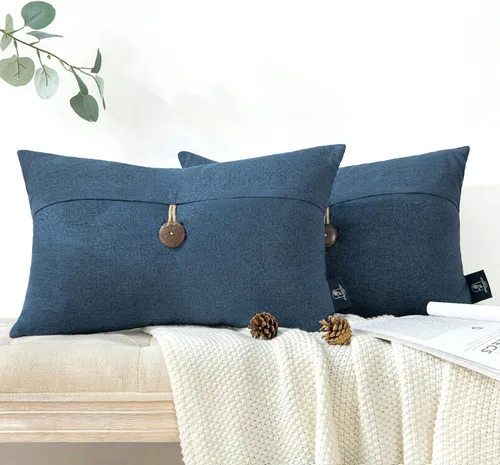 Vista 9 de Phantoscope - Juego de 2 fundas de almohada decorativas estilo campestre, de botón de coco premium y lino vintage, color blanco hueso, para sofá