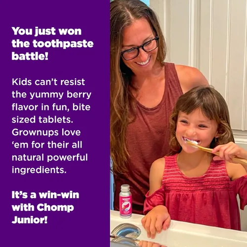 Vista 4 de Chomp Junior Very Berry - Pasta de dientes para niños, 5 % de nanohidroxiapatita para niños, sin flúor, soporta dientes fuertes y salud esmaltada