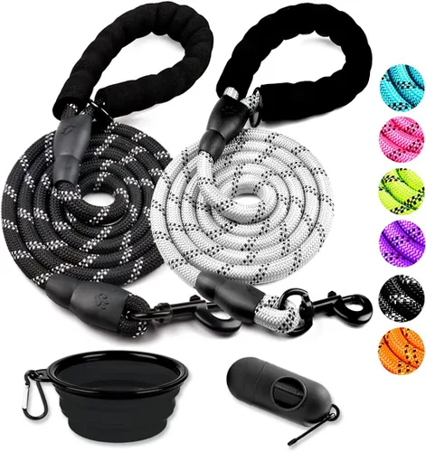 Vista 11 de COOYOO - Conjunto de 2 correas para perro de 5 pies, de alta resistencia, cómodo mango acolchado, correa reflectante para perros medianos y grandes