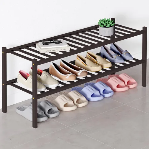 Vista 13 de Smiry Zapatero de bambú para armario, organizador de zapatos de madera de 3 niveles, estante apilable de almacenamiento de zapatos de madera