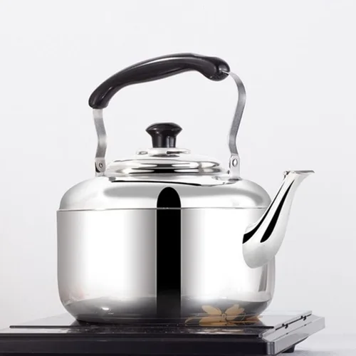 Vista 5 de ERINGOGO Estufa de té silbante de 7 litros, tetera de acero inoxidable con base de calentamiento rápido, tetera de camping pulida con espejo