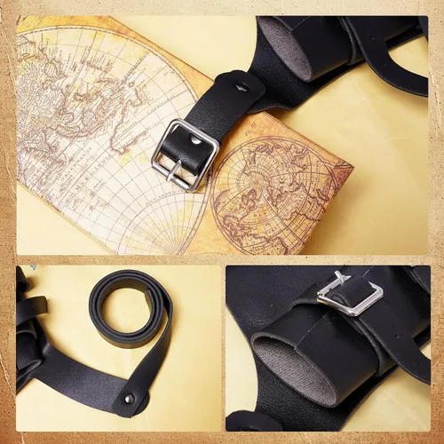 Vista 6 de Espada medieval con espalda daga rana con dos fundas para disfraz de guerrero vikingo renacentista pirata renacentista