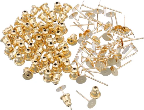 Vista 2 de Outus 100 pendientes de acero inoxidable con forma de bala de embrague y pendientes en blanco (dorado)